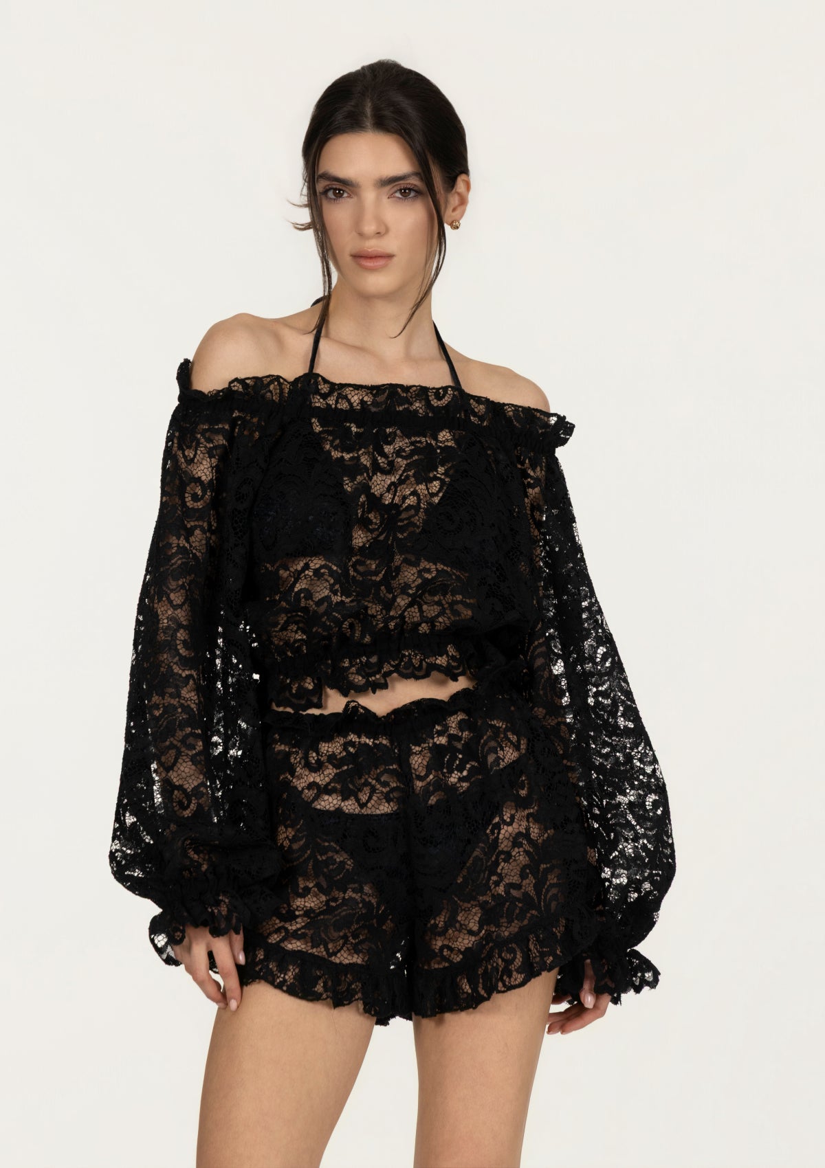 Плажен дантелен сет LUNA BLACK