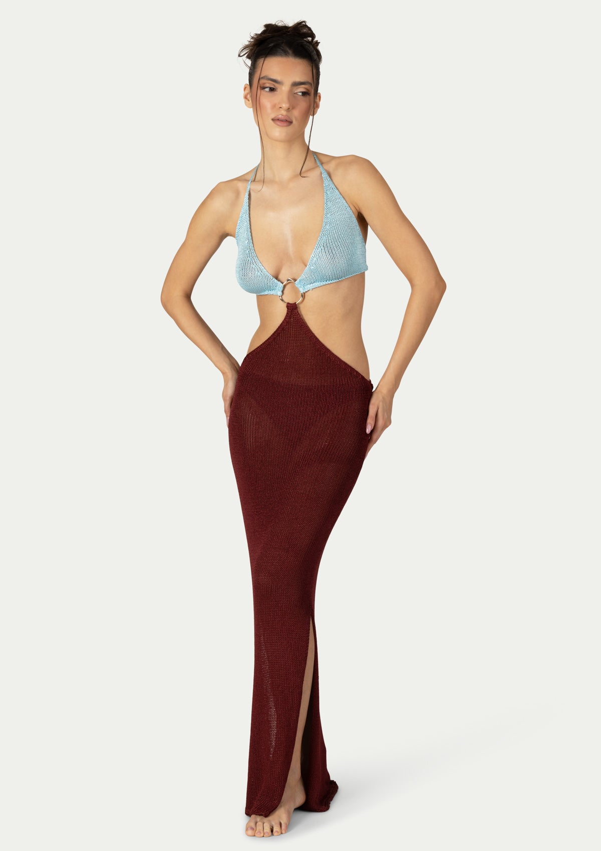 ПЛЕТЕНА РОКЛЯ NOAH BURGUNDY/SKY