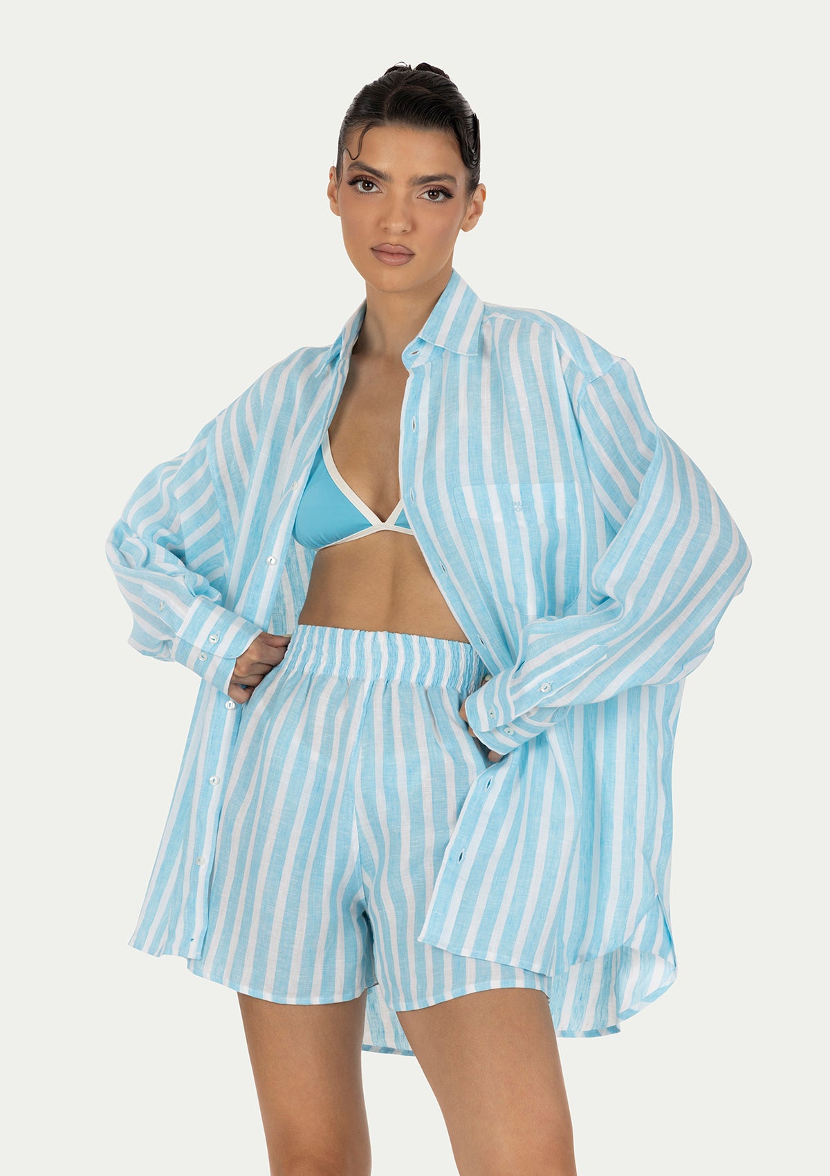 КЪСИ ПЛАЖНИ ПАНТАЛОНКИ CORA STRIPED AQUA BLUE