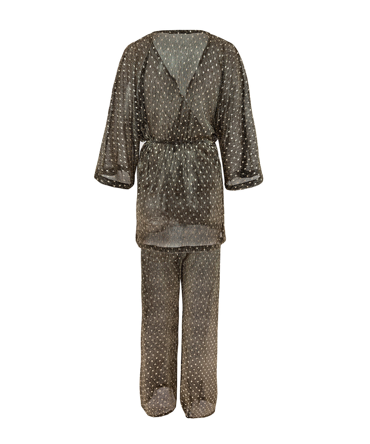 Плажен комплект халат и панталон AGATA в черно-златист цвят